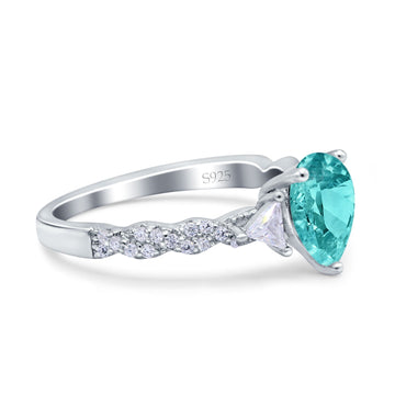 Art Deco Pear Shape Wedding Bridal Ring Simulated Paraiba Tourmaline CZ 925 Sterling Silver